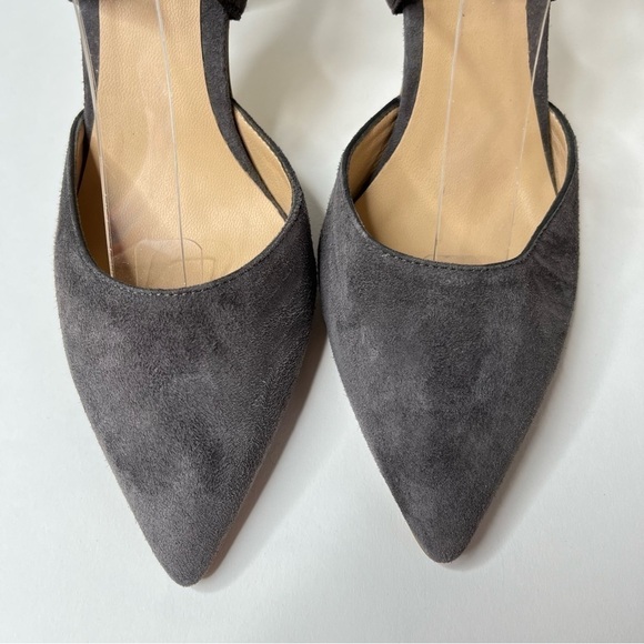 PERLATO Grey Suede Ankle Tie-up Sexy Pointed Toe Pumps Heels Shoes - Picture 2 of 12